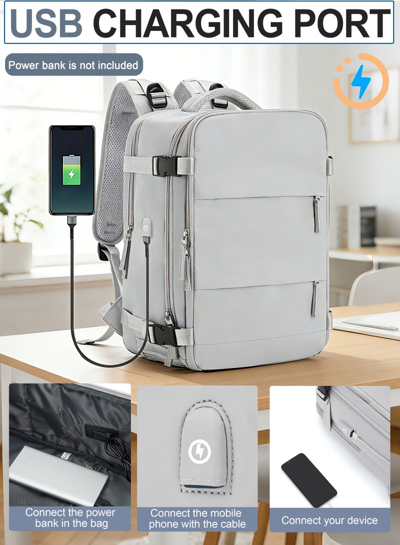 شنطة ظهر للسفر والعمل مع جيب أحذية ومخرج USB، شنطة ظهر لابتوب 15.6 بوصة للرجال والنساء، مقاومة للماء مع جيب رطب، حقيبة ظهر لرحلات العمل، رمادي - Image 5